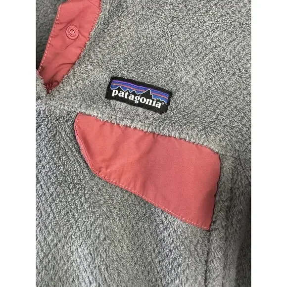 Patagonia Re-Tool Fleece 1/4 Snap-T Pullover Gray Aurea Pink Trim Women's Medium - Picture 6 of 12